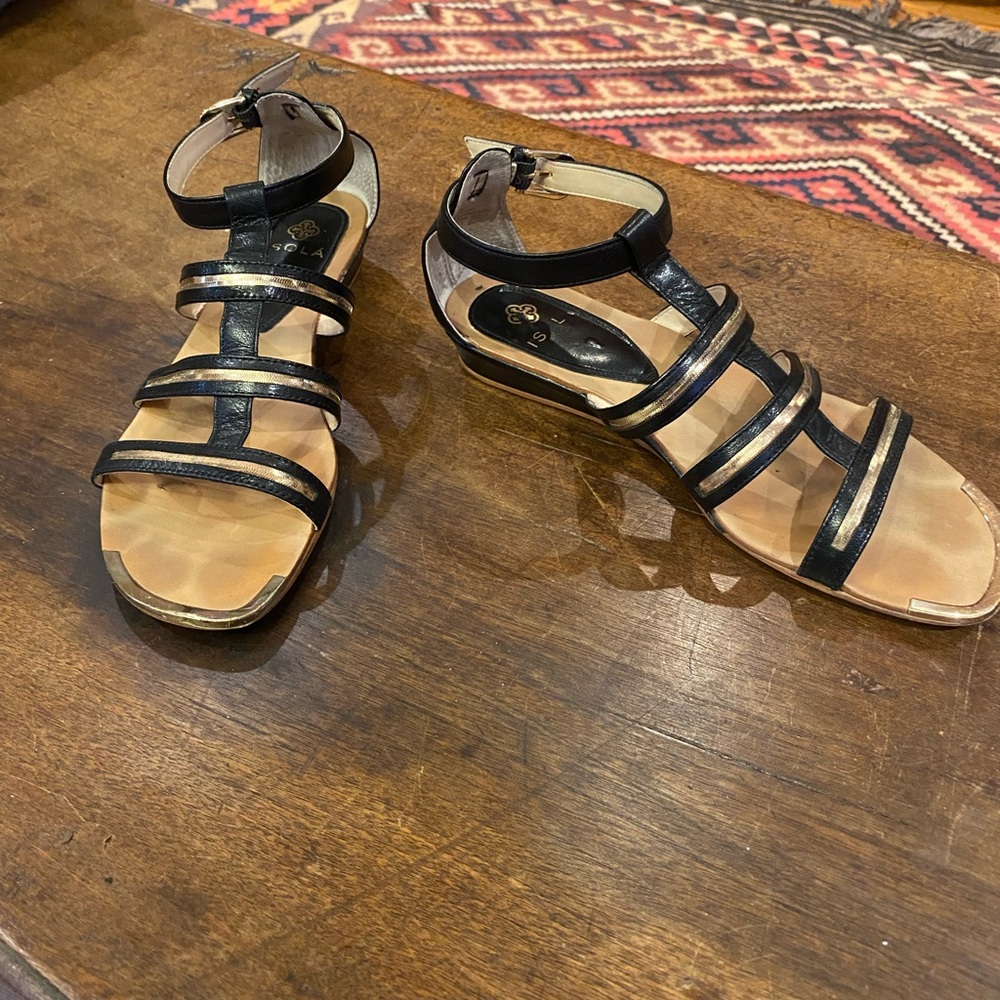 Elegant Isola Black and Gold Strappy Sandals